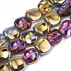 Electroplate Glass Beads Strand, Half Plated, Polygon, Golden Plated, 10.5x11~12x5~6mm, Hole: 1mm, about 60~61pcs/strand, 24.41 inch~ 25.20 inch(62~64cm)(EGLA-S188-21-C02)