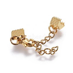 304 Stainless Steel Chain Extender, with Lobster Claw Clasps and Ribbon Ends, Golden, 23mm, Clasp: 8.9x6.2x3mm, Cord End: 6.1x6.6mm, Chain Extenders: 30mm(X-STAS-L221-11G)