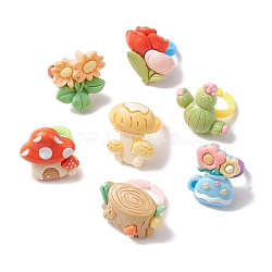 Cartoon Resin Rings for Child, Mixed Shape, Mixed Color, Inner Diameter: 13.5mm(RJEW-JR00680)