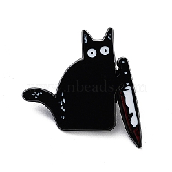 Halloween Killer Cat Aolly Brooches, Enamel Pins, Black, 30.5x30.5x2mm(JEWB-U002-02A)