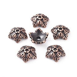 Tibetan Style Bead Caps, Cadmium Free & Nickel Free & Lead Free, 5-Petal, Flower, Red Copper, 10x4mm, Hole: 1mm(TIBEB-A24621-R-FF)