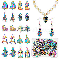 20Pcs 10 Style Alloy Pendants, Cadmium Free & Nickel Free & Lead Free, Christmas, Snowflake & Pine Cone & Bell, Rainbow Color, 18.5~28x11~17.5x1.5~7mm, Hole: 1.4~3mm, 2pcs/style(FIND-CN0001-41)