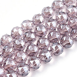 Electroplate Transparent Glass Beads Strands, Faceted, Round, Plum, 8x7.5mm, Hole: 1mm, about 70~72pcs/strand, 20.67 inch~21.26 inch(52.5~54cm)(EGLA-T020-16B)