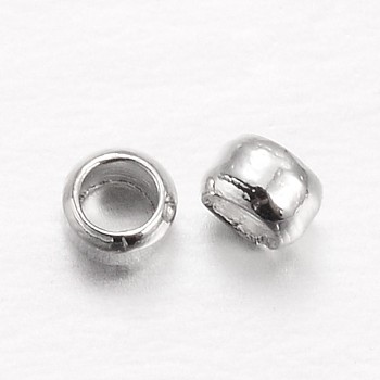 Rondelle Brass Crimp Beads, Platinum, 2x1mm, Hole: 1mm, about 10000pcs/100g