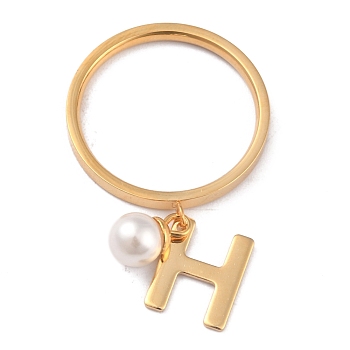Dual-use Items, 304 Stainless Steel Finger Rings or Pendants, with Plastic Round Beads, Golden, White, Letter.H, US Size 5~9(15.7~18.9mm)
