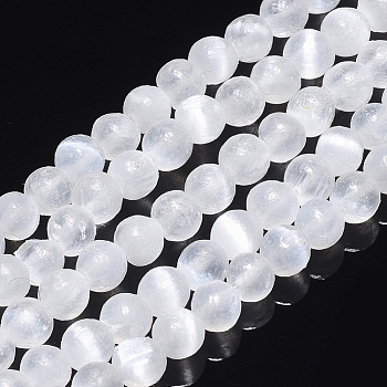 Natural Selenite Beads Strands, Round, 4mm, Hole: 0.8mm, about 106~108pcs/strand, 15.94 inch(40.5cm)