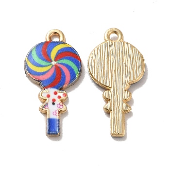 Alloy Enamel Pendants, Golden, Lollipops Charm, Colorful, 24x12x2mm, Hole: 1.5mm