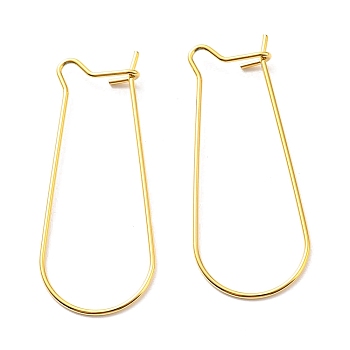 304 Stainless Steel Hoop Earring Findings, Kidney Ear Wire, Real 14K Gold Plated, 33x13.5mm