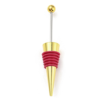 DIY Beadable Alloy Red Wine Stopper, Silicone Bottle Stopper, Cone, Cerise, 114.5x21.5mm