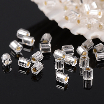 Grade A Glass Seed Beads, Hexagon(Two Cut), Silver Lined, Clear, 2x2mm, Hole: 0.5mm, about 42452pcs/pound