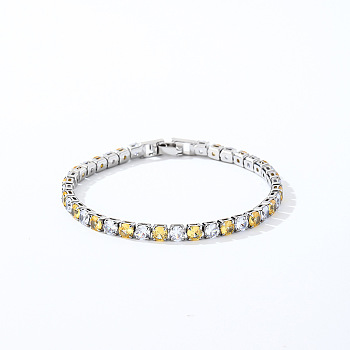 Brass Micro Pave Cubic Zirconia Slider Bracelets for Woman, Square, Champagne Yellow, Inner Diameter: 6-3/4 inch(17cm)