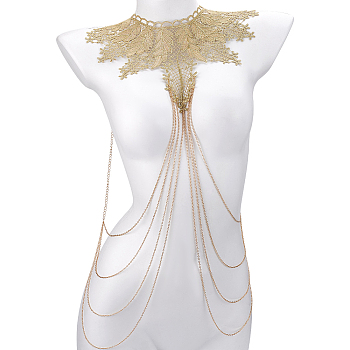 Iron Tassel Body Chain, Leaf Necklace Multi Layer Chains Sexy Shoulder Bra Body Chain, Light Gold, 455mm