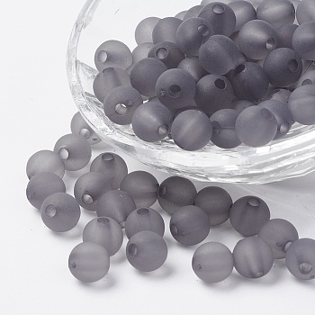 Transparent Acrylic Beads, Round, Frosted, Gray, 10mm, Hole: 2mm