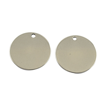 201 Flat Round Stainless Steel Tag Pendants, 201 Stainless Steel Color, 20x1mm, Hole: 2mm