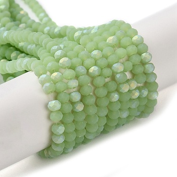 Imitation Jade Glass Beads Strands, Half AB Color Plated, Faceted, Frosted, Rondelle, Green, 3x2mm, Hole: 0.7mm, about 155pcs/strand, 15.75''(40cm)