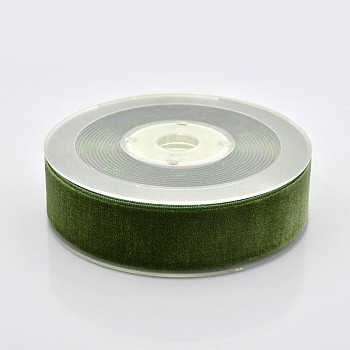Polyester Velvet Ribbon for Gift Packing and Festival Decoration, Olive, 1 inch(26mm), about 25yards/roll(22.86m/roll)