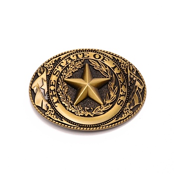 Alloy Smooth Buckles, Belt Fastener, Oval with Star Pattern, Antique Bronze, 67x89.5x8mm, Hole: 40.5x17mm