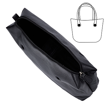 PU Leather Beach Bag Organizer Insert, Bag Inner Pocket with Zipper, Black, 36x36x3.2cm, Hole: 18mm