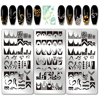 Stainless Steel DIY Nail Art Templates, Template Tool, Rectangle, Mixed Shapes, 12x6cm, 3pcs/set