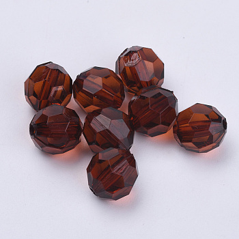 Transparent Acrylic Beads, Faceted, Round, Coconut Brown, 14x13mm, Hole: 1.8mm