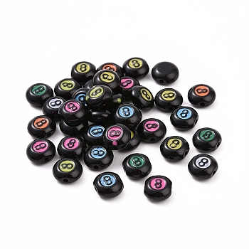 Spray Painted Alloy Enamel Beads, Flat Round with Number.8, Mixed Color, 9x10x5mm, Hole: 1.6~1.8mm