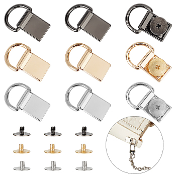 WADORN 9 Sets 3 Colors Zinc Alloy Bag D-Ring Suspension Clasps, Bag Replacement Accessories, with Screws, Mixed Color, 2.5cm, 3 sets/color