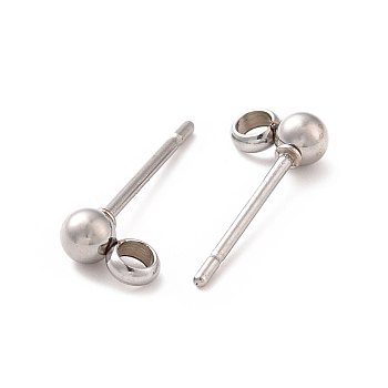 304 Stainless Steel Ear Stud Components, with Loop, Ball, Stainless Steel Color, 17x6mm, Hole: 1.8mm, Pin: 0.7mm