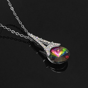Crystal Pendant Necklaces, with Alloy Chain, Platinum, 19.69 inch(50cm)