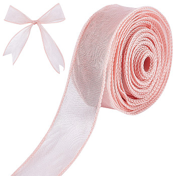 Polyester Ribbon, for Flower Gift Packing or Costume Decoration, Pink, 1-5/8 inch(40mm), about 10m/roll