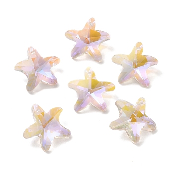 Electroplate Glass Pendants, Back Plated, Faceted, Starfish Charms, Clear, 19.5x20.5x8.5mm, Hole: 1.4mm