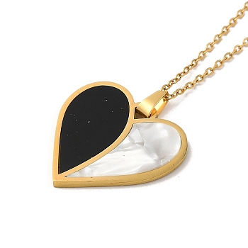 Heart Natural Shell Enamel Pendant Necklaces, with 304 Stainless Steel Cable Chains, Golden, 15.94 inch(40.5cm)