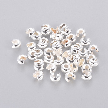Iron Crimp Beads Covers, Nickel Free, Silver Color Plated, 5mm In Diameter, Hole: 1.5~1.8mm