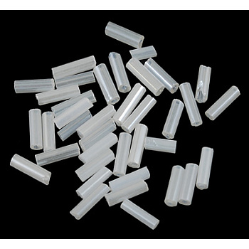 Glass Bugle Beads, Seed Beads, White, about 6mm long, 1.8mm in diameter, hole: 0.6mm, about 1111pcs/50g. 