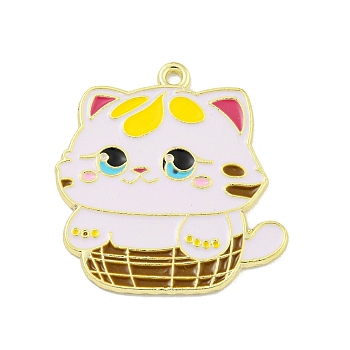 Cartoon Alloy Enamel Pendants, Golden, Cat Shape, 30x29x1mm, Hole: 1.8mm