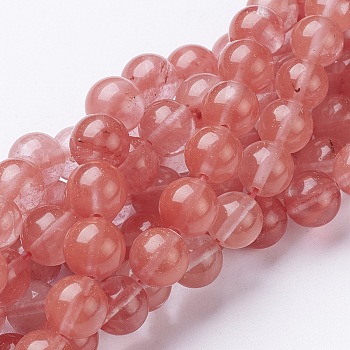Cherry Quartz Glass Beads Strands, Round, Salmon, 10mm, Hole: 1mm, about 37pcs/strand, 15 inch