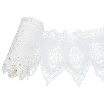 3 Yards Cotton Embroidery Flower Lace Trim, Flower Pattern Lace Ribbon, Clothes Accessories, White, 6-3/4 inch(170mm)