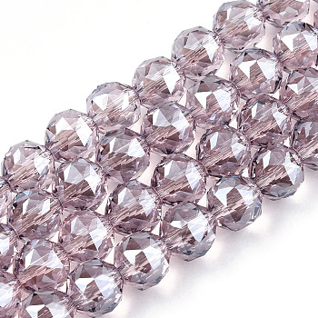 Electroplate Transparent Glass Beads Strands, Faceted, Round, Plum, 8x7.5mm, Hole: 1mm, about 70~72pcs/strand, 20.67 inch~21.26 inch(52.5~54cm)