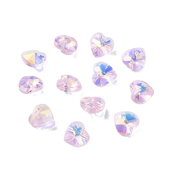 Electroplate Glass Charms, AB Color Plated, Faceted Heart, Plum, 10x10x5~5.5mm, Hole: 1~1.2mm