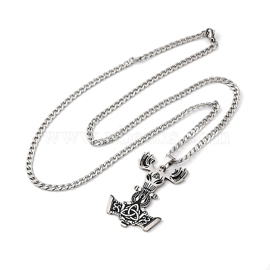 304 Stainless Steel Viking Mjolnir Thor Hammer Pendant Twisted Chain Necklaces for Men(NJEW-S440-05AS)-2