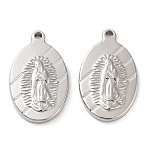Non-Tarnish 304 Stainless Steel Pendants, Oval with Saint Charm, Stainless Steel Color, 23x14x2.8mm, Hole: 1.4mm(STAS-L022-369P)