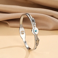 Resin Eye Hinged Bangle with Rhinestone, 304 Stainless Steel Jewelry for Women, Stainless Steel Color, Inner Diameter: 2-3/8x2 inch(6.1x5cm)(BJEW-A135-01P)
