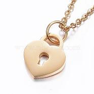 304 Stainless Steel Pendant Necklaces, Heart Lock, Golden, 19.6 inch(50cm)(NJEW-P182-05G)
