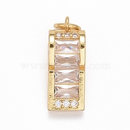 Rack Plating Brass Clear Cubic Zirconia Pendants, Cadmium Free & Nickel Free & Lead Free, Long-Lasting Plated, Whistle, Real 18K Gold Plated, 14.5x6.5x5mm, Jump Ring: 4x0.5mm, Inner Diameter: 2.5mm(KK-M229-14G)