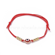 Adjustable Nylon Thread Braided Bead Bracelets, Red String Bracelets, with Brass Beads and Brass Enamel Evil Eye Links connectors, Red, 1-3/4 inch(46mm)~3-1/4 inch(82mm)(BJEW-JB05034-02)
