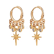 Star Brass Dangle Huggie Hoop Earrings, Clear Cubic Zirconia Drop Chandelier Earrings for Women, Golden, 36mm, Pin: 0.8mm(EJEW-SW00001-06)