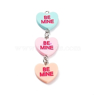 Valentine's Day Opaque Resin Big Pendants, with Platinum Plated Iron Findings, Three Heart Charms with Word BE MINE, Colorful, 68x18.5x4mm, Hole: 2mm(OACR-P025-D01)