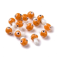 Handmade Evil Eye Lampwork Beads, Mushroom Shape, Orange, 16.5~18x11.5~13x11.5~13mm, Hole: 1.6~2mm(LAMP-D018-01F)
