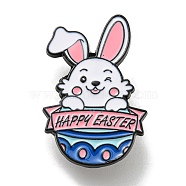 Easter Rabbit Egg Flower Enamel Pins, Lovely Bunny Badge, Black Alloy Brooch for Backpack Clothes, Rabbit, 32x21.5x1.5mm(JEWB-P028-B01)