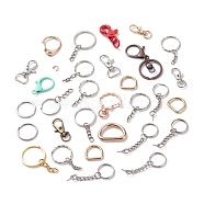 Alloy and Iron Keychain Clasps, Mixed Shapes, Mixed Color, 21~68x11~33x2~10mm(PALLOY-XCP0001-70)