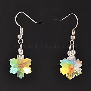 Flower Glass Dangle Earrings, with Brass Earring Hooks, Colorful, 37.5x12.5mm, Pin: 0.6mm(EJEW-JE01899)